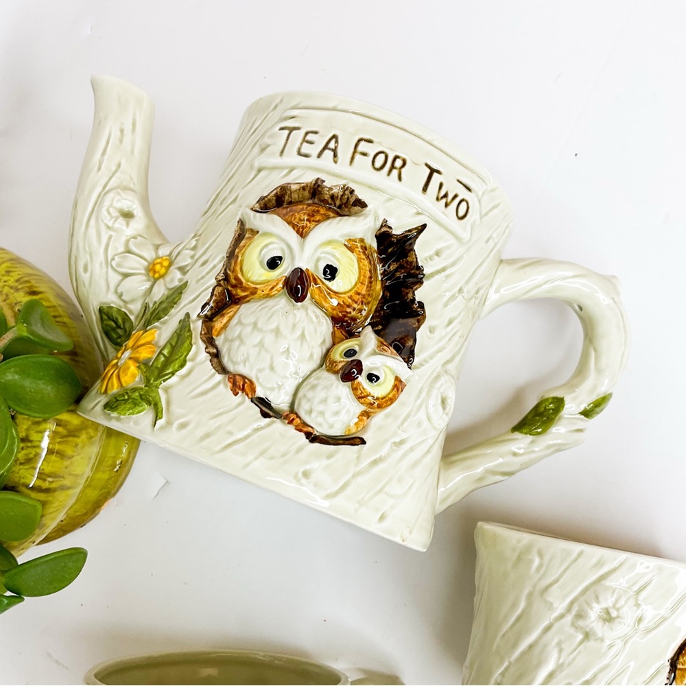 Vintage 1977 ENESCO Japan “Tea for Two” Owl Ceramic Teapot & Mug Set - Picture 4 of 12